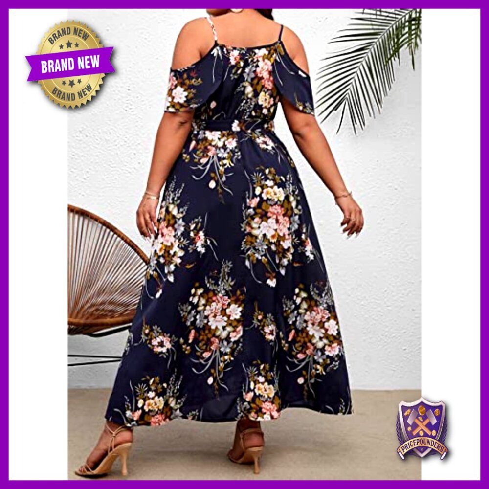 Plus Size Cold Shoulder Split Thigh Maxi Dress Ca… - image 2